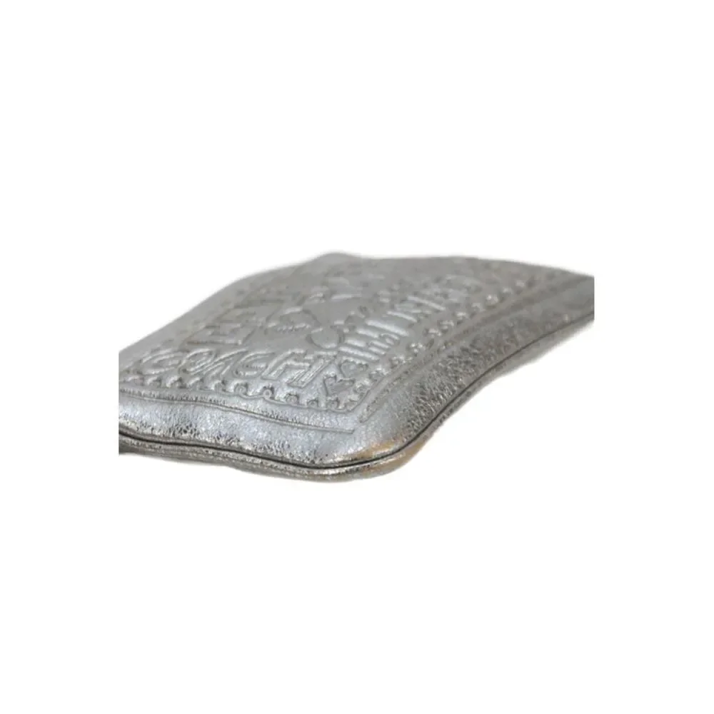 Coach Womens Poppy Embossed Leather Zippered Wristlet Silver